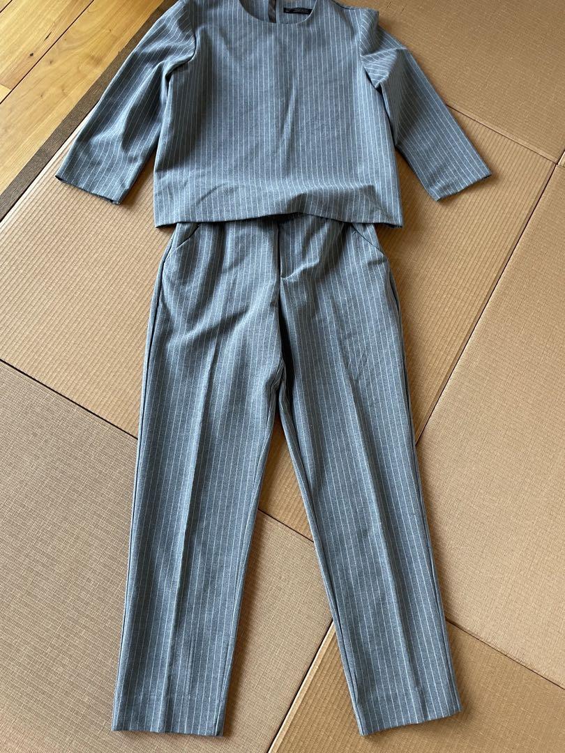 ザラZARA グレーストライプセットアップパンツスーツ