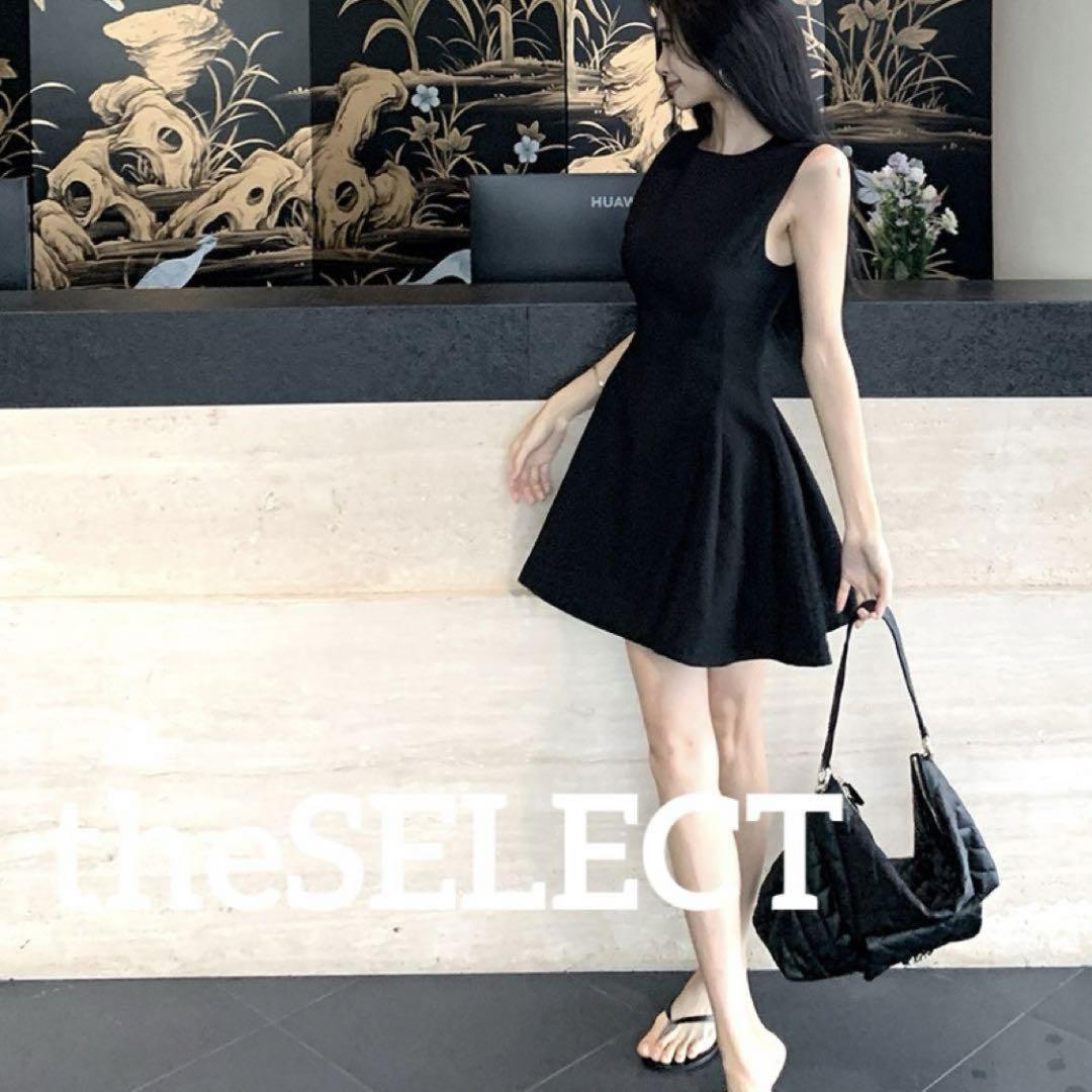 韓国 服 レディース ワンピース 黒 ミニワンピース ノースリーブ 黒 人気