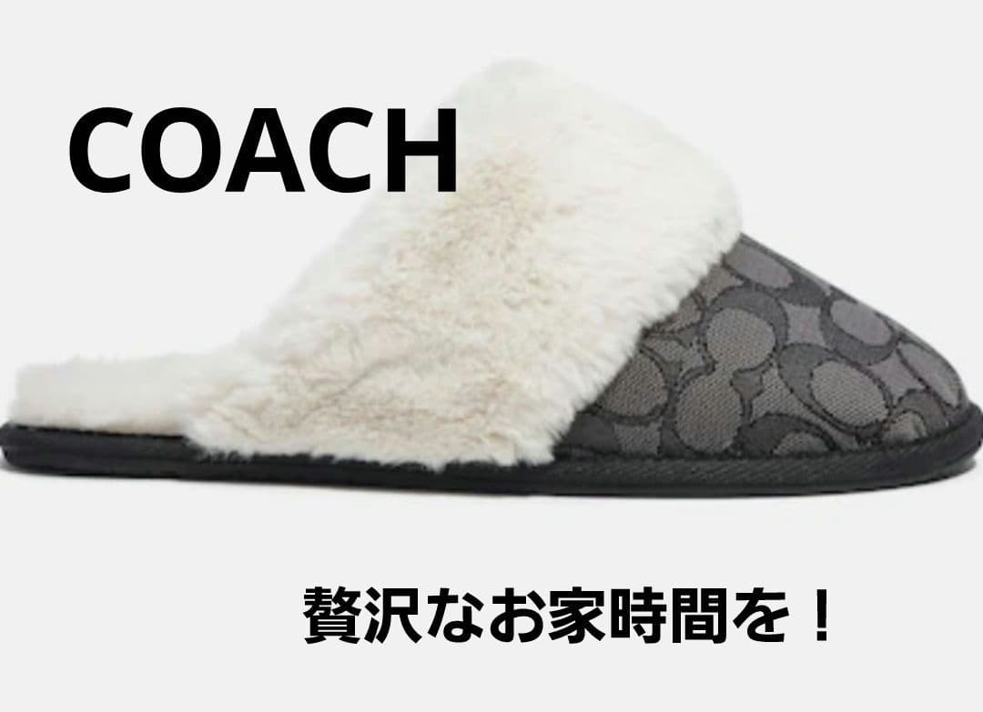 COACH【新品】Ziva 贅沢 モコモコ Cロゴ スリッパ