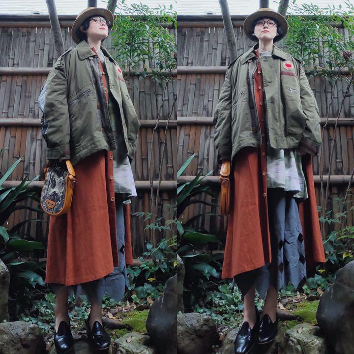 日本製 ヤエカ YAECA 新品タグ付き 草木染 柿染 オレンジロングコート麻綿