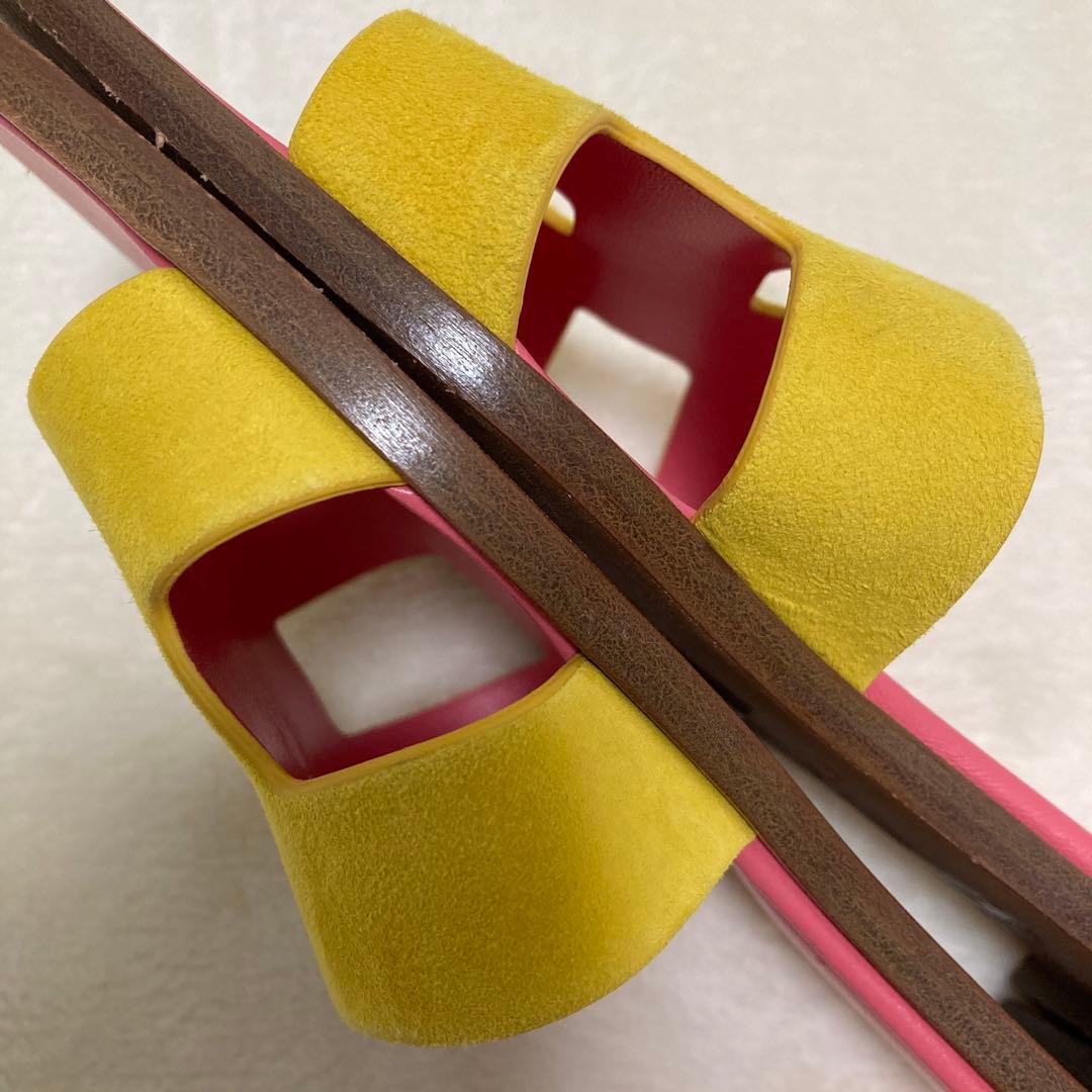 ri9sa9　　　エルメス　オラン　サンダル　イエロー　ピンク　スエード
