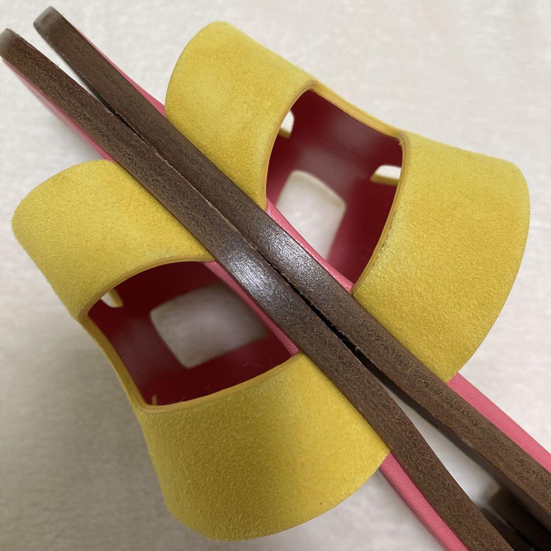ri9sa9　　　エルメス　オラン　サンダル　イエロー　ピンク　スエード