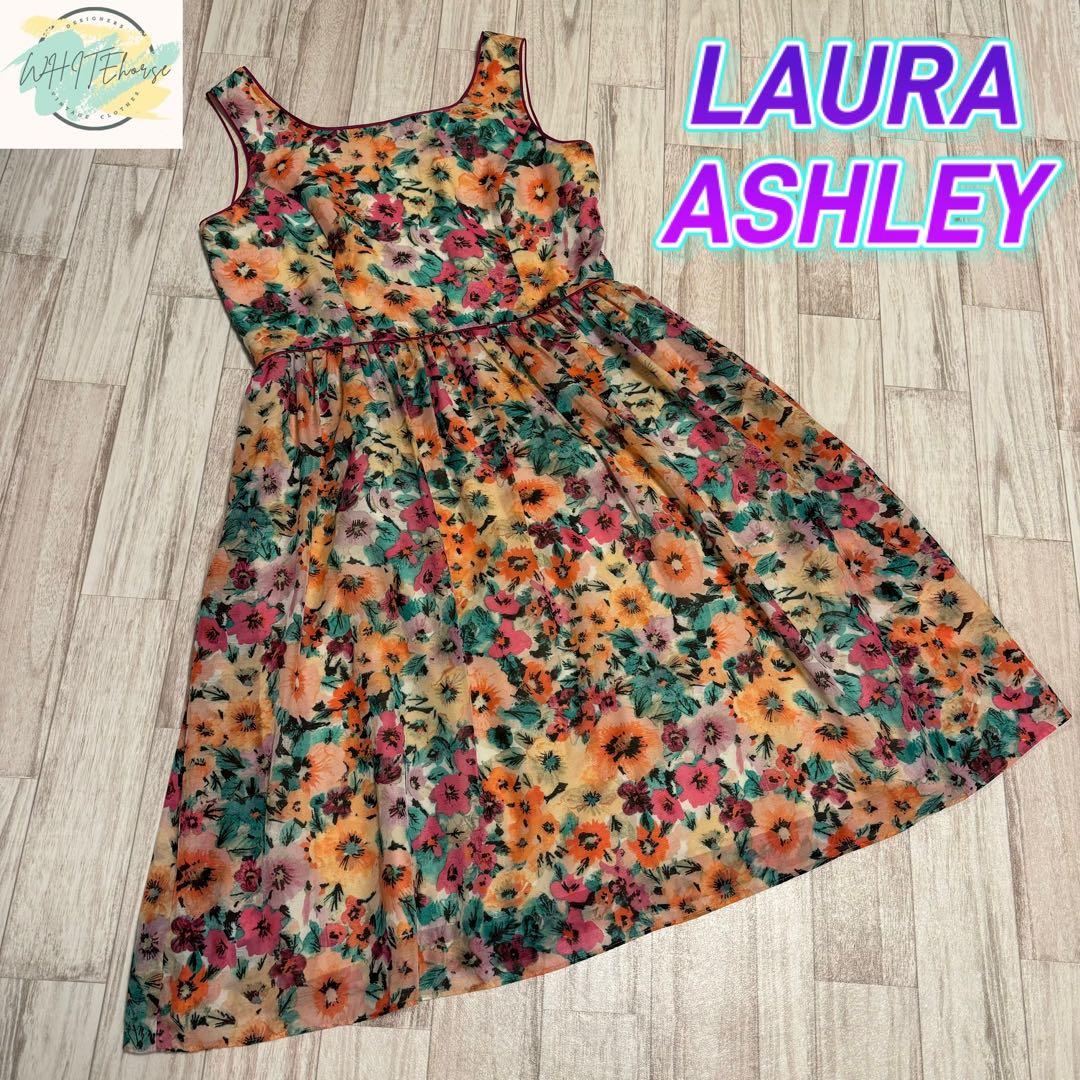 【美品】 LAURA ASHLEY 花柄　ノースリーブ　ワンピース　11号　B3