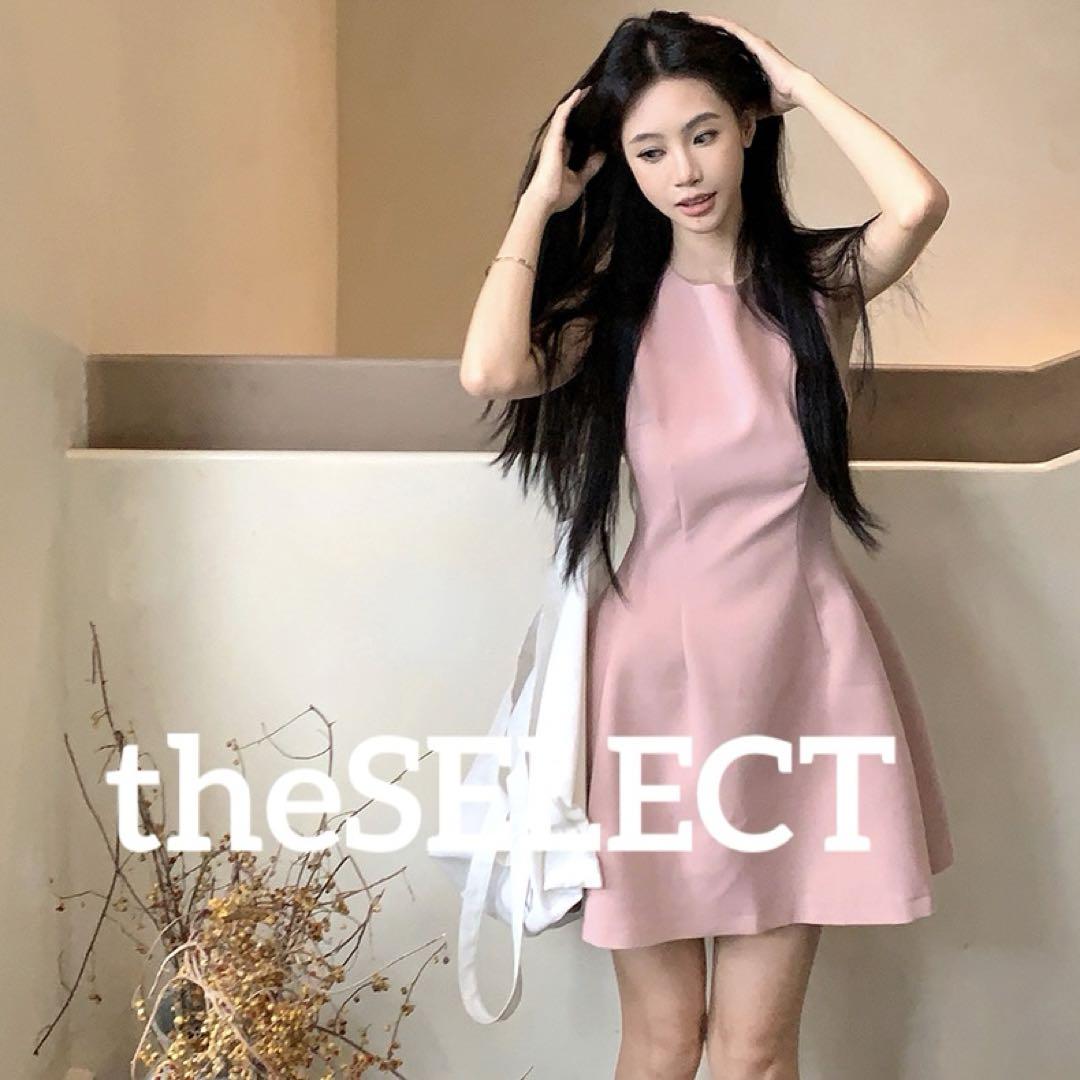 韓国 服 レディース ワンピース ピンク ミニワンピース ノースリーブ ピンク