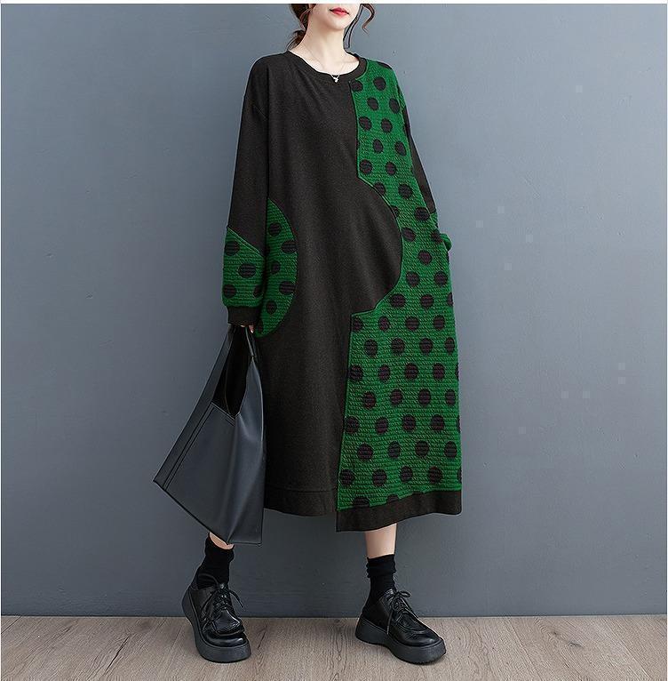 大きいサイズ レディース ワンピース　ドット　ロング　春 秋冬 新品 長袖