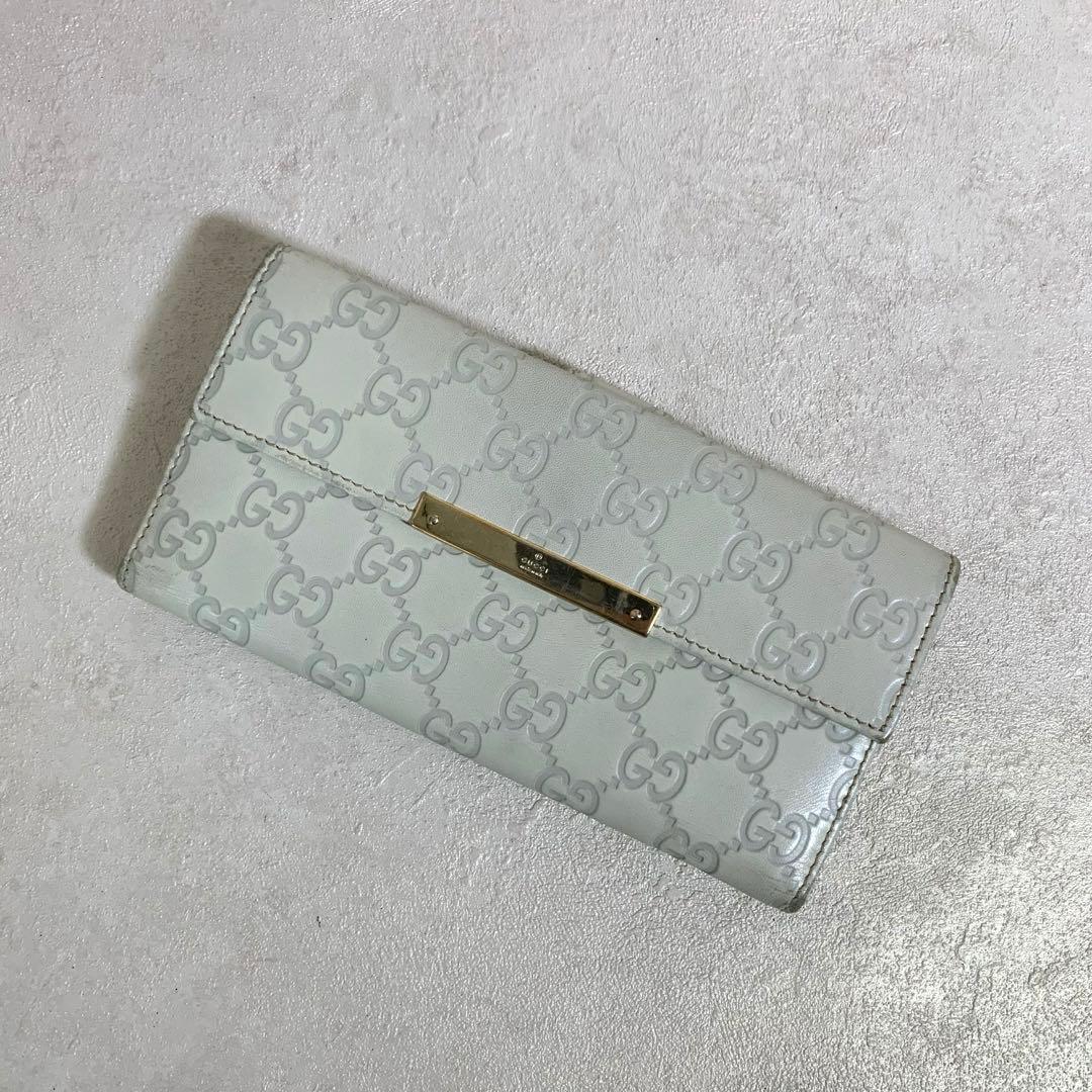 GUCCI グッチ 長財布 シマレザー ホワイト Wホック