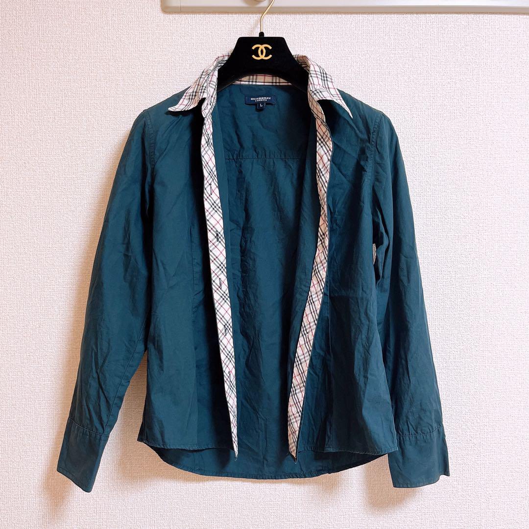 【美品】BURBERRY LONDONノバチェック柄　ホースロゴ　長袖　ネイビー