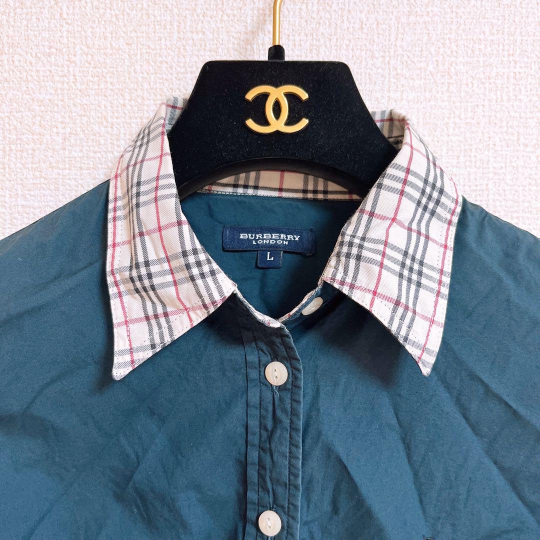 【美品】BURBERRY LONDONノバチェック柄　ホースロゴ　長袖　ネイビー