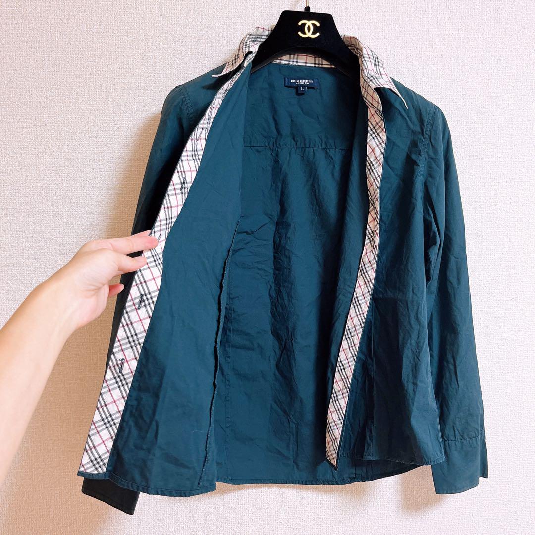 【美品】BURBERRY LONDONノバチェック柄　ホースロゴ　長袖　ネイビー