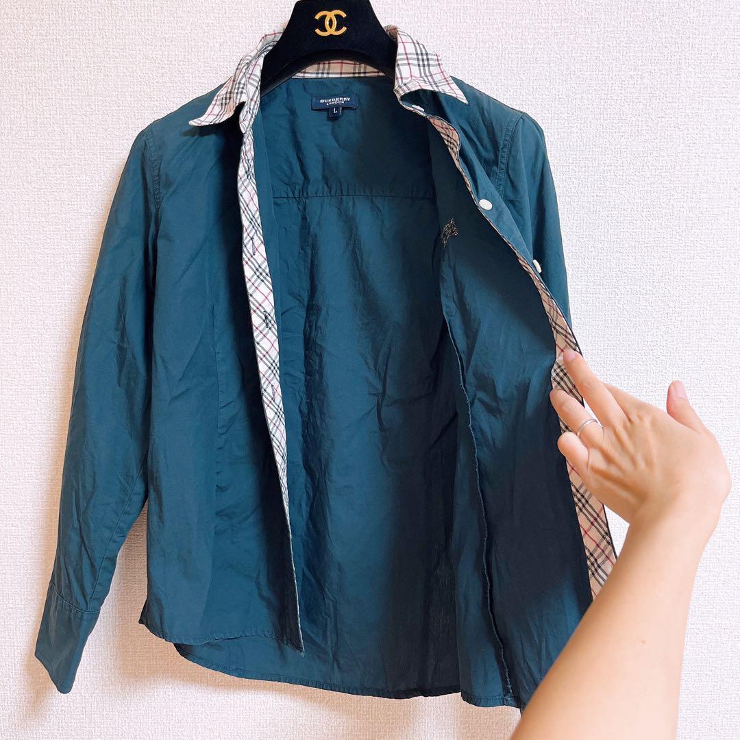【美品】BURBERRY LONDONノバチェック柄　ホースロゴ　長袖　ネイビー