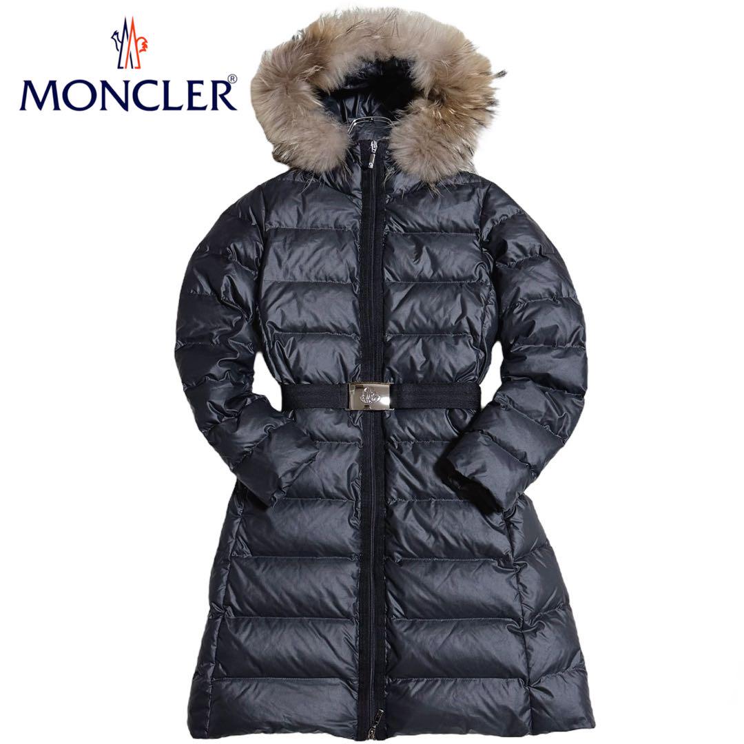 MONCLER NANTESFUR ダウンコート ベルト付き ラクーンファー 黒