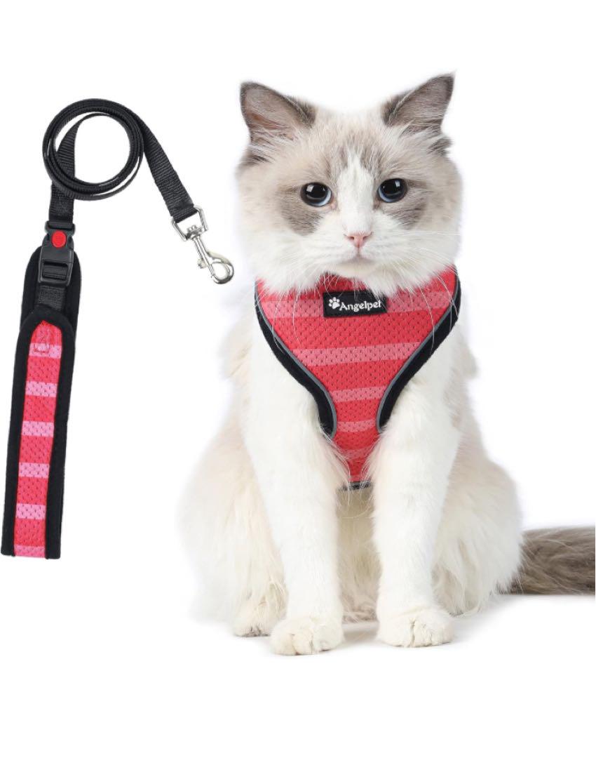 ハーネス ねこ ネコ 子猫 小型犬 散歩 マジックテープ通気メッシュ S レッド