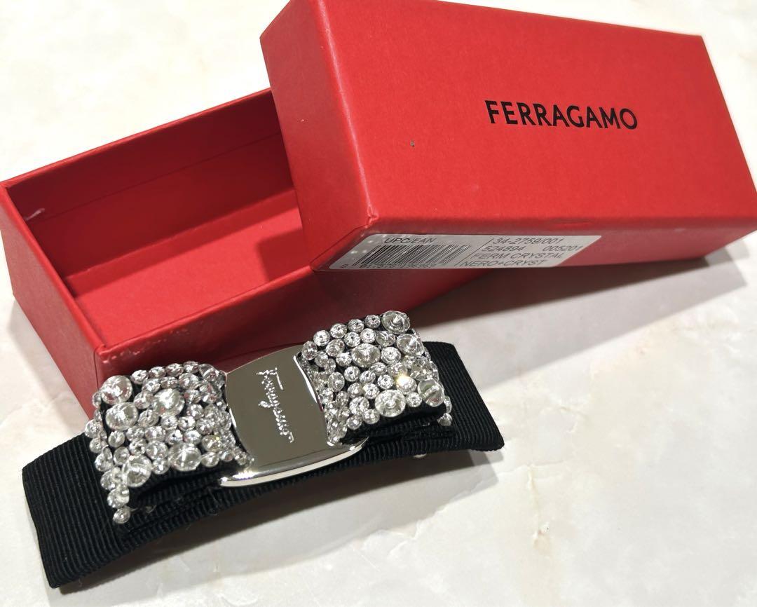 【美品】Ferragamoフェラガモ・リボンバレッタ クリスタル