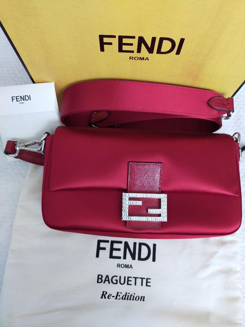 FENDI バゲット25周年 復刻版 レッドサテン×リザード×スワロフスキー